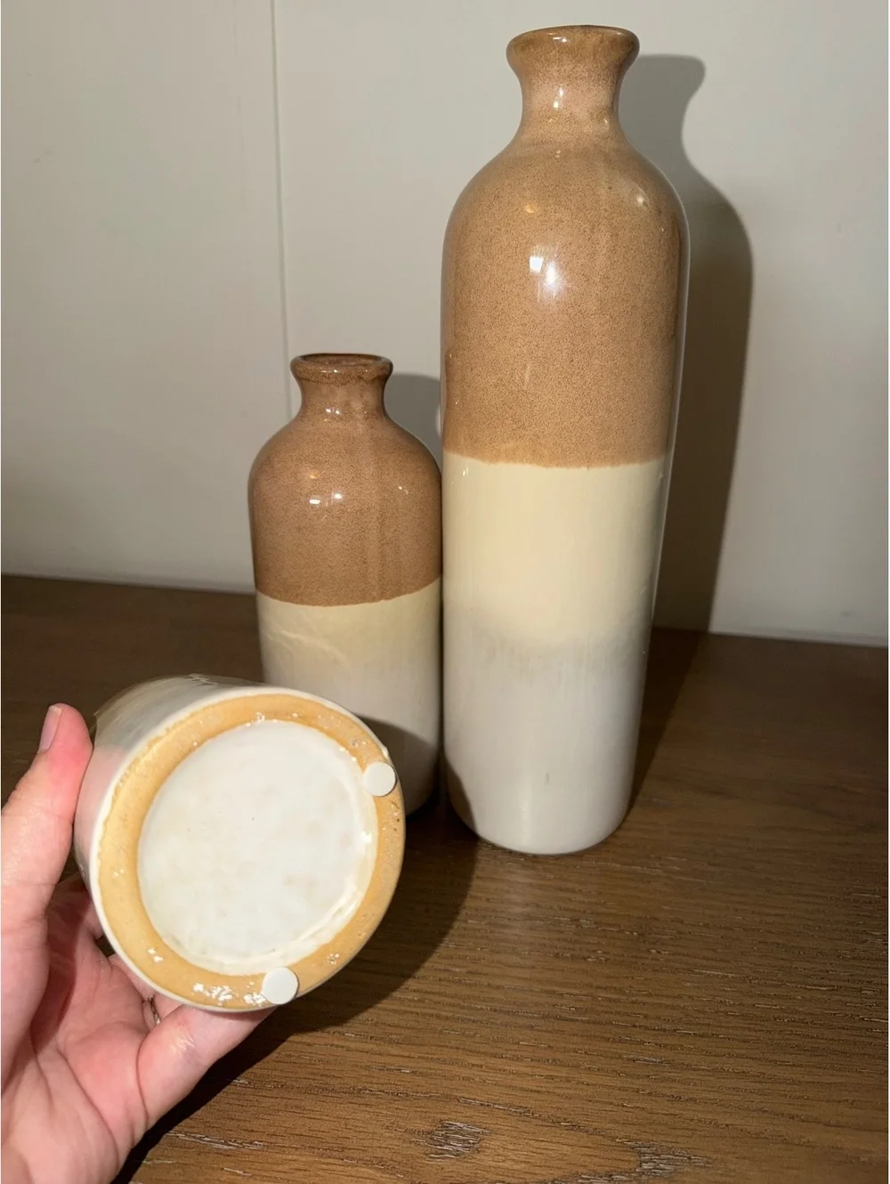 Set of 3 Neutral Ceramic Bud Vases Modern Farmhouse Beige Brown Decor